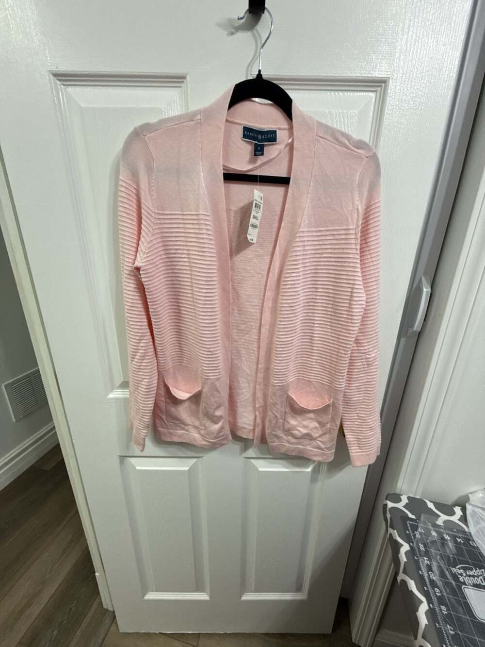 Karen Scott Open Front Jersey Cardigan Blush Pink Small